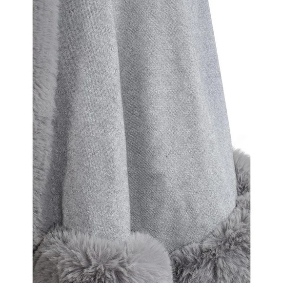 Zlyc Women Winter Faux Fur Shawl Stole Warm Wrap Cape - Gray - Picture 6 of 6